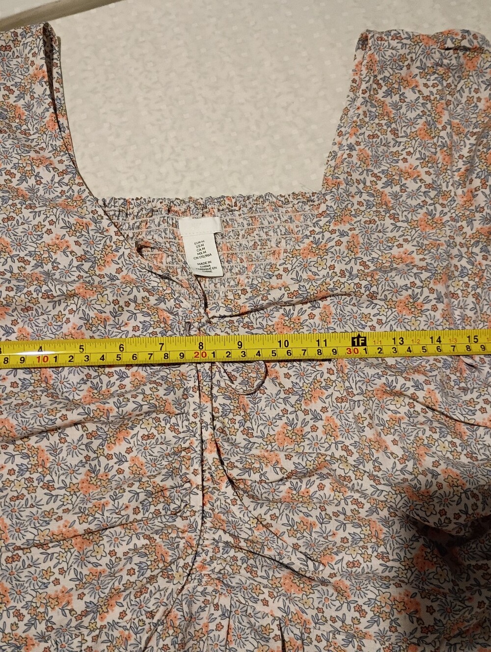 H&M Smocked Juniors Medium Floral Top in Peach & Light Blue - Picture 8 of 8